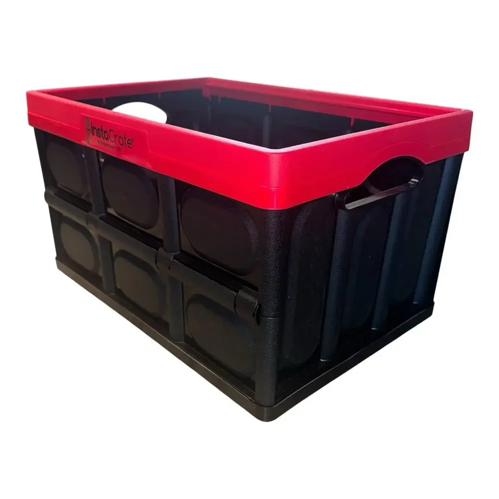 Greenmade InstaCrate 12 Gallon Collapsible Storage Crate Stackable Black Red
